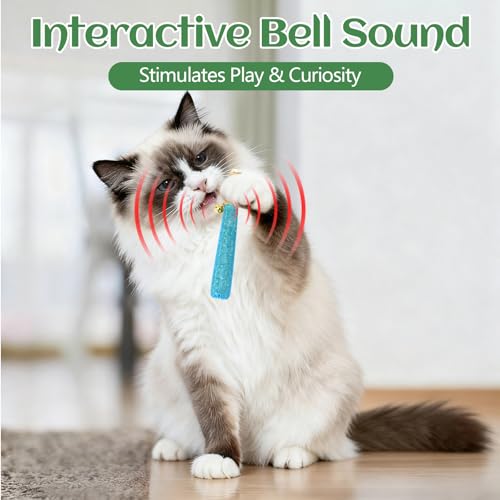 4 Pack Hand-Rolled Catnip Sticks with Chew Rope & Bell -Shaped Cat Toys for Indoor Cats and Kicker Toys, Teething Chew and Play Fun (Blue) - color: Blue