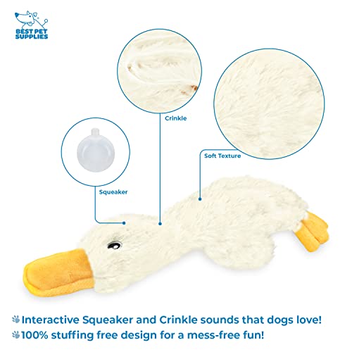 Best Pet Supplies Interactive Squeaky Dog Chew Toy, Ideal Dog Toys for Chewers, Small, Medium & Large Dogs, and Fetch Lovers - Crinkle Duck (White), Large - color: Crinkle Duck (White), size: Large