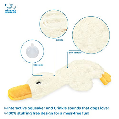 Best Pet Supplies Interactive Squeaky Dog Chew Toy, Ideal Dog Toys for Chewers, Small, Medium & Large Dogs, and Fetch Lovers - Crinkle Duck (White), Large - color: Crinkle Duck (White), size: Large