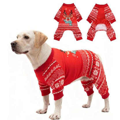 EXPAWLORER Dog Christmas Pajamas for Small Medium Large Dogs, Pet Holiday Onesie Costume, Warm Soft Lightweight Stretchy Xmas Outfit Winter Clothes Sweater Jumpsuit Pjs for Puppy Cats Boys & Girls XL - size: X-Large