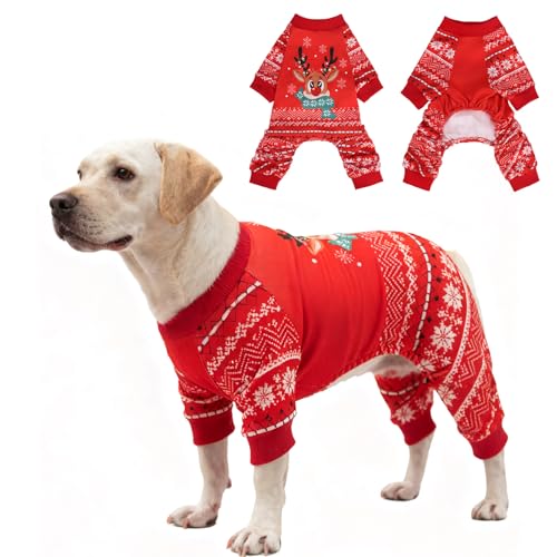 EXPAWLORER Dog Christmas Pajamas for Small Medium Large Dogs, Pet Holiday Onesie Costume, Warm Soft Lightweight Stretchy Xmas Outfit Winter Clothes Sweater Jumpsuit Pjs for Puppy Cats Boys & Girls XL - size: X-Large