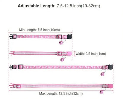 2 Pack Breakaway Cat Collars with Bells, Reflective Design and Claw Print Design, Safety Buckle Kitten Collars Adjustable from 7.5 to 12.5 Inches (Pink) - color: Pink