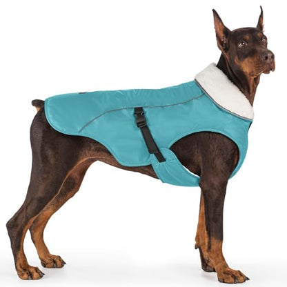 EMUST Dog Coat Winter, Waterproof Pet Snow Jacket for Winter, Adjustable Small/Medium/Large Dog Coat, Turquoise, L - color: Turquoise, size: Large