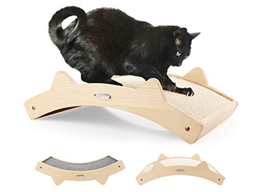 Double-Sided Sisal Cat Scratcher, Cat Scratchers for Indoor Cats with Natural Sisal + Carpet Cloth, Durable Solid Wooden Structure Scratch Pad, 16.5 x 10.8in