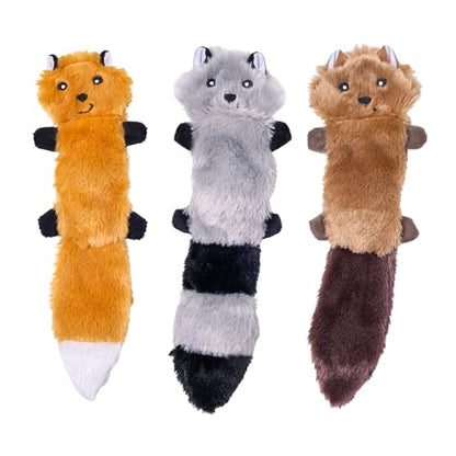 ZippyPaws Skinny Peltz - No Stuffing Dog Toy Pack to Keep Them Busy, for Small and Medium Dogs, Squeaky Pet Toys, Unstuffed Chew Toys, Soft Plush Variety Pack, Fox, Raccoon, and Squirrel - 11" - style: Fox, Raccoon, Squirrel