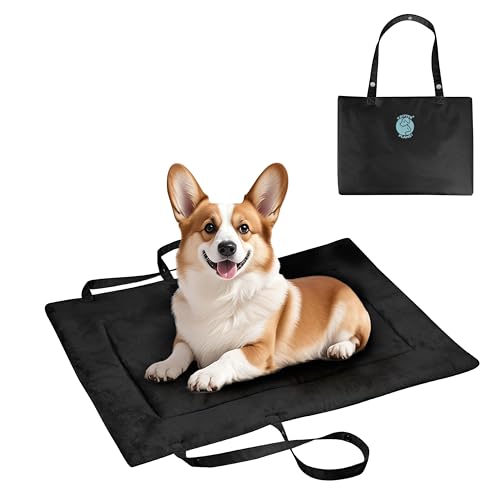 Waterproof Foldable Dog Bed Pad for Camping & Travel, Portable Roll-Up Dog Bed Car Seat Pet Cushion Mat with Handles for Small & Medium Dogs, Indoor & Outdoor Use - color: Black, size: 31"x24"