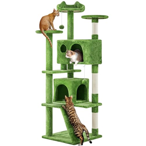 Yaheetech 62in Cat Tree Cat Tower for Indoor Kittens, Pet Furniture w/Double Condo, Scratching Posts, Multiple Platforms and Balls for Kitty, Green - color: Green, size: 62in