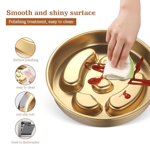 Golden Stainless Steel Slow Feeder Dog Bowls – Non-Slip Metal Dog Bowl for Large & Medium Breeds, Puppy Puzzle Feeder – 2 Cup Capacity for Small to Big Pets – Durable Slow Feed Dog & Cat Food Dish - color: Face-Golden