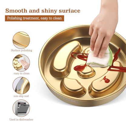 Golden Stainless Steel Slow Feeder Dog Bowls – Non-Slip Metal Dog Bowl for Large & Medium Breeds, Puppy Puzzle Feeder – 2 Cup Capacity for Small to Big Pets – Durable Slow Feed Dog & Cat Food Dish - color: Face-Golden
