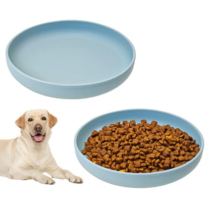Silicone Dog Bowl Non-Slip Cat Food Plate 2 Pcs Flat Dog Bowls with Suction Cup Shallow Puppy Food and Water Dish for Small and Medium Pets (Gray-Blue) - color: 2 Pcs - (Gray-Blue)