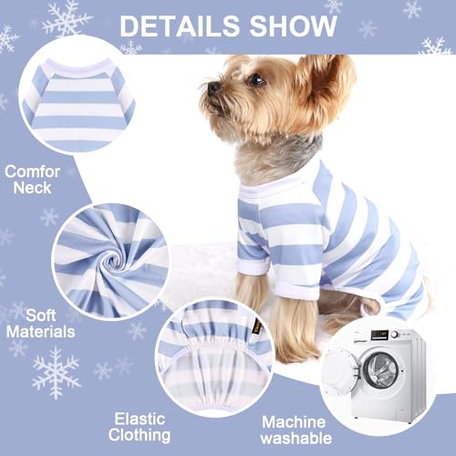 Dog Pajamas Pjs Stretchable Strip Dog Jumpsuit 4 Legs Pjs for Summer Dog Clothes Puppy Onesies Doggie Outfit (Light Blue, X-Small (Chest 11in)) - color: Light Blue, size: X-Small (Chest 11in )