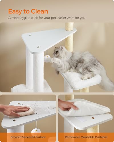 Feandrea Cat Tree, 65-Inch Modern Cat Tower for Indoor Cats, Multi-Level Cat Condo with 5 Scratching Posts, Perch, Washable Removable Cushions, Cat Furniture, Cloud White UPCT166W01 - color: Cloud White