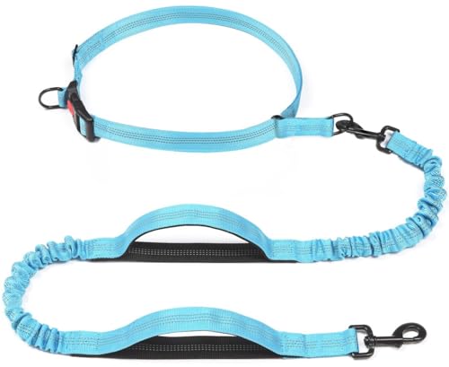 iYoShop Retractable Hands Free Dog Leash - Dual Handle Bungee Waist Leash for Small, Medium and Large Dogs (Small, 8-25 lbs, Baby Blue) - color: Baby Blue, size: Small