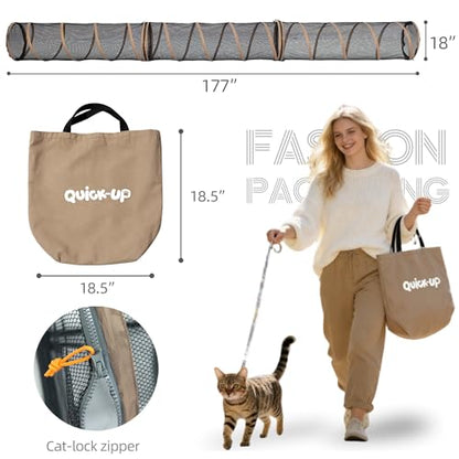 Cat Play Tunnel-3 Packs for Indoor and Outdoor,Pet Tunnel,Cat Enclosure, Easy to Connect with Two Zipper Doors,Product Size 59'' x 18'',Tan Trim (3 Tunnels) - size: 3 pcs Tan Tunnels
