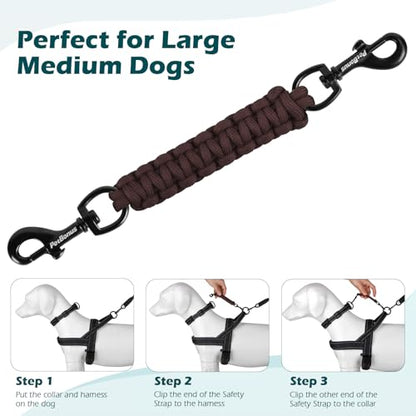 Dog Collar Safety Clip, Handmade Backup Safety Strap for Dog Harness, Prong, Pinch Collar, Double Ended Clasp Leash Connector (Brown) - color: Brown