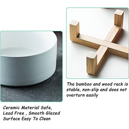 Petygooing White Ceramic Cat Dog Bowl Set with Stand,Small Dog Bowls,Pet Food and Water Dish, Anti Slip Set of 2 Cat Bowls Pet Food Bowl- Pet Dish Small Size Pet (13.5OZ/5.1 in) - color: White, size: Puppy/Small Size Dogs & Cat Bowls 400ML*2
