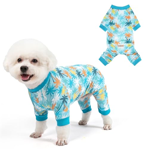SCENEREAL Dog Sun Shirt UV Protection Cooling Vest, Quick-Dry Breathable Summer Clothes Jumpsuit Lightweight Pet Pajamas Outdoor Dirt-Resistant Shedding Control Onesie for Small Medium Large Dogs - color: Blue Coconut Tree, size: S