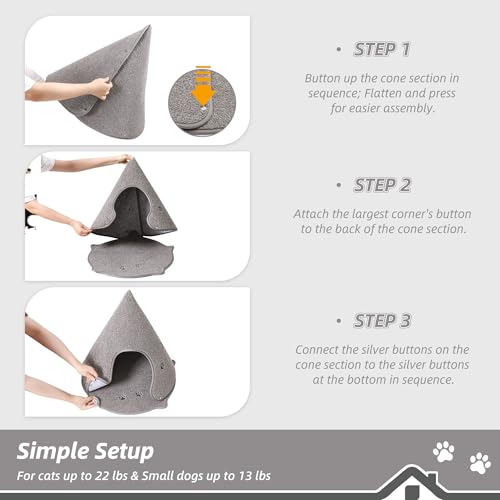 BEQHAUSE Cat Beds for Indoor Cats, Cat Cave Bed with Non-Slip Bottom, Anti-Scratch Cat House Cat Tent for Kittens and Small Dogs, Foldable Kitten Hideaway Machine Washable,22.8 * 22.8 * 20.8in, Grey - color: Grey