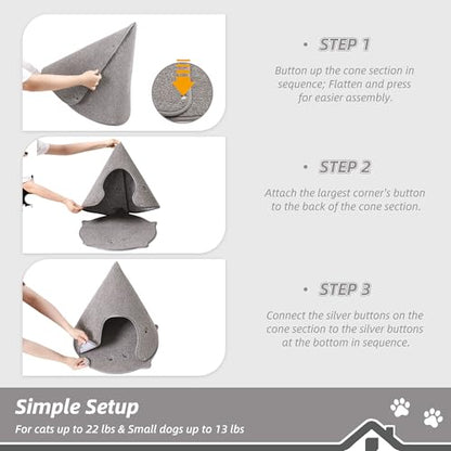 BEQHAUSE Cat Beds for Indoor Cats, Cat Cave Bed with Non-Slip Bottom, Anti-Scratch Cat House Cat Tent for Kittens and Small Dogs, Foldable Kitten Hideaway Machine Washable,22.8 * 22.8 * 20.8in, Grey - color: Grey