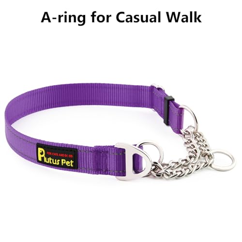 Plutus Pet Martingale Dog Collar with Stainless Steel Chain and Reflective Nylon, Adjustable No Pull Training Collar, for Small Medium, and Large Dogs, Purple, S - color: Purple, size: Small
