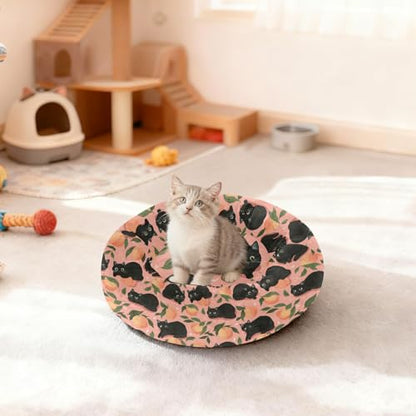 Pet Bed Cat Sweet Peach Print, 18" Small Dog Cuddler with Anti-Slip Bottom, Cute Pattern Round Sofa for Indoor Puppies & Kittens, All-Season Comfort - size: Small