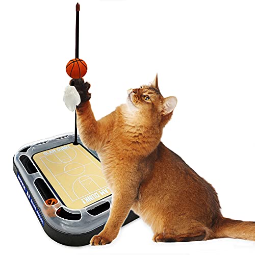 CATS SCRATCHER NCAA Duke University Basketball Court CAT Scratcher Toy with Catnip Filled Plush Basketball Toy & Feather Cat Toy Hanging, with Jingle Bell Interactive Ball Cat Chasing 5-in-1 Kitty Toy - color: Duke University