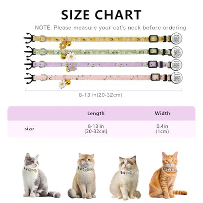 4 PCS Cute Flower Cat Collar with QR Code ID, 4-Pack Safety Breakaway Kitten Collars Set with Bell, Adjustable Gift for Cat Lovers - color: Pastoral style - 4 pack
