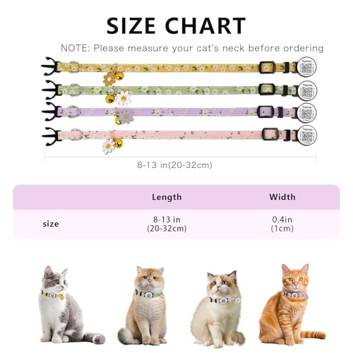 QR Code Breakaway Cat Collar 2-Pack, Safety Collar with Online Pet ID Profile, Flower Bell Collars for Lost Cat Prevention,Ideal for Girl Cats Boy Cats(Yellow&Green) - color: Pastoral style - Yellow & Green