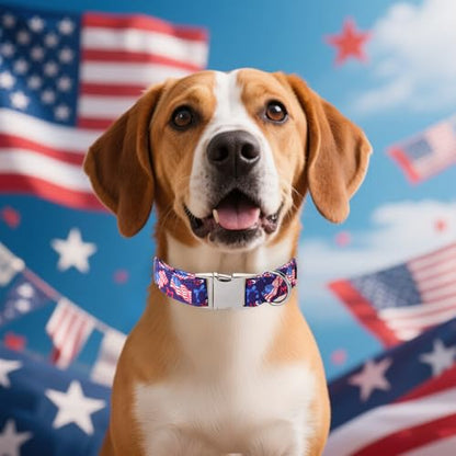Maca Bates 4th of July Basic Dog Collar American Flag USA Patriotic 4 of 7 Dogs Collars Adjustable Soft Flags Independence Day Gift for Small Medium Large XL Boy Girl Male Female Puppy - color: July 4th-Basic-Fly Flag, size: S