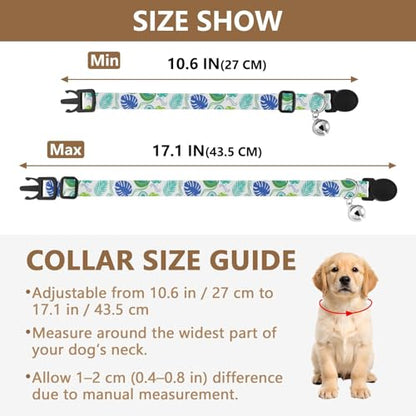 Tropical Leaves Colorful Dog Bell Collar 2 Pack Cats Collar Adjustable Length 10.6" to 17.1" - color: Tropical Leaves Colorful