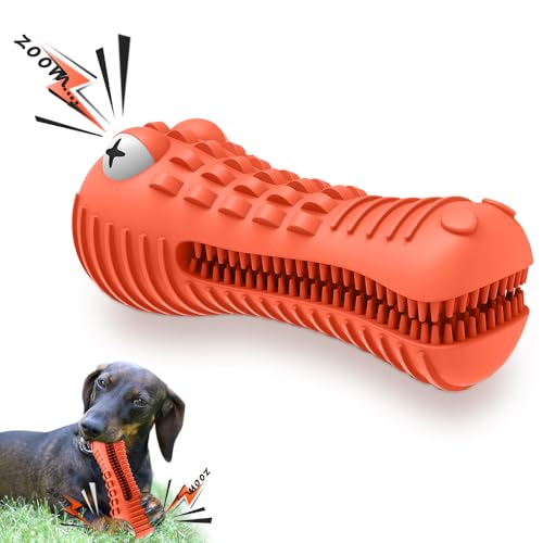 Cutiful Dog Toys for Aggressive Chewers Large Medium Breed, Indestructible Dog Chew Toys, Squeaky Interactive Tough Extremely Durable, Dogs Toothbrush Toys to Keep Them Busy - color: orange