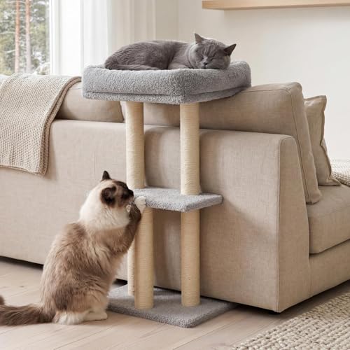Veehoo Couch Corner Protector for Cats, Couch Corner Cat Scratcher with Tall Cats Bed, Cat Window Perch with Climbing Posts, Size L Fits 32" High Sofa Backrest - size: For 32.7" Backrests
