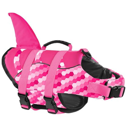 Shark Fin Dog Life Jacket High Buoyancy, Adjustable Dog Life Vest with Quick Release Buckles & Rescue Handle for Swimming Boating, Small Medium Large Dogs - color: Shark-Gradient Pink, size: X-small