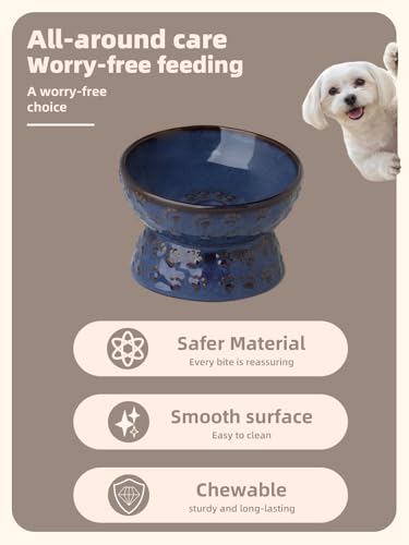 GDCZ Elevated Ceramic Puppy Bowl, 5 Oz Raised and Tilted Water Bowl, Pet Bowl for Small Dog, Fat Faced Cat, Kitten (Blue) - color: Blue