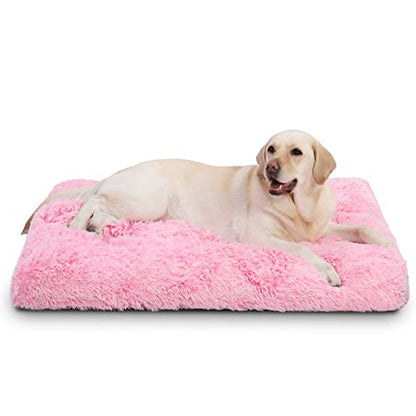 Vonabem XL Dog Bed Large Crate Pad, Washable Pink Pet Beds, Deluxe Plush Soft Crate Bed 42 inch, Dog Mats for Sleeping, Anti-Slip Kennel Pad 41 * 27 inch - color: Pink, size: 41.0"L x 27.0"W x 2.0"Th