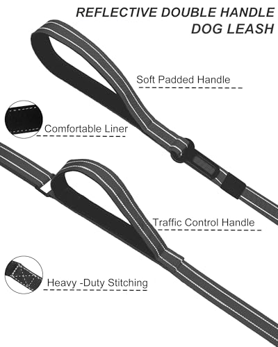 AUBELL Double Handle Tactical Dog Leash Heavy Duty for Small and Medium Large Dogs,Reflective Adjustable Nylon Leash that Pull with Car Seatbelt for Training,4.5-6FT,Black - color: No bungee-Black(4.5-6FT)