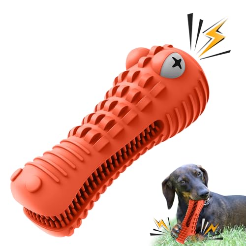 Cutiful Dog Toys for Aggressive Chewers Large Medium Breed, Indestructible Dog Chew Toys, Squeaky Interactive Tough Extremely Durable, Dogs Toothbrush Toys to Keep Them Busy - color: orange