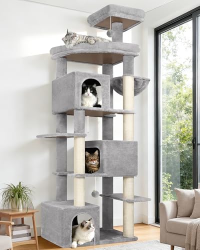 Globlazer 80in Extra Large Cat Tree Tower for Large Adult Cats, Heavy Duty Cat Condo Stand with Oversized Fan-Shaped Perch & 6 Sisal Scratching Posts, S80, Light Grey - color: Light Grey