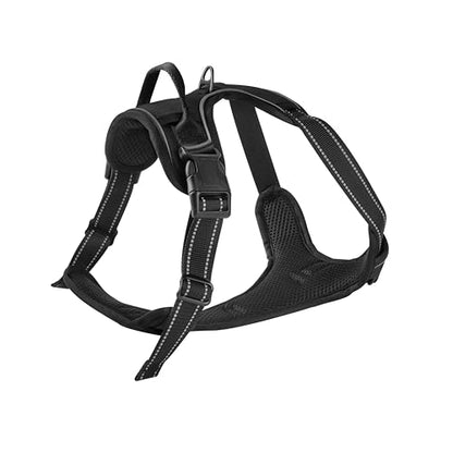 Adjustable Reflective Black No-Pull Dog Harness with 2 Leash Clips，Soft Padded Vest for Large Dog, Easy to Put on and Take Off, Black L - color: Black, size: Large