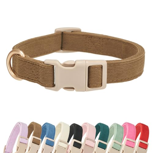 Soft Cotton Dog Collar Adjustable Corduroy Dog Collars for Small Medium Large Boy Dogs(Brown,Medium) - color: Brown, size: Medium