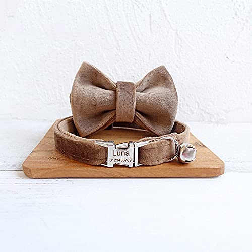 Cat Collar Personalized with Name Phone Number Engraved,Customized with Bell for Small Dogs Puppy Kitten - color: Brown, size: S (6"-10")