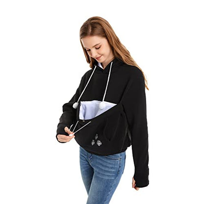 Unisex Big Pouch Hoodie Long Sleeve Fleece Pet Dog Holder Carrier Pullover Sweatshirt… - color: Black, size: XX-Large