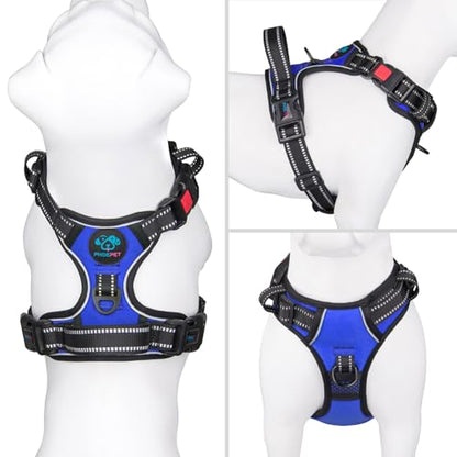PHOEPET No Pull Dog Harness Medium Reflective Front Clip Vest with Handle,Adjustable 2 Metal Rings 3 Buckles,[Easy to Put on & Take Off](S, Royal Blue) - color: Royal Blue, size: Small
