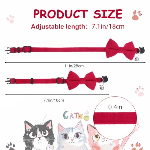 Cat Collar Breakaway Cat Bow Tie Adjustable from 7 to 11 Inches Soft Velvet Bowtie Cat Collar with Bell for Kitten Puppy Cats Wedding Costumes (Red) - color: Red
