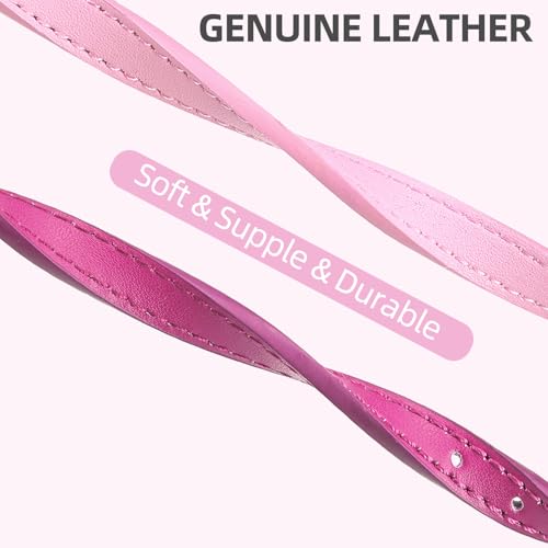 PUPTECK 2 PCS Soft Genuine Leather Cat Kitten Collar with Bells Adjustable for Girl Boy Cats Puppy, Rose Pink - color: Rose&Pink