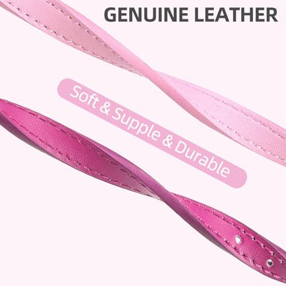 PUPTECK 2 PCS Soft Genuine Leather Cat Kitten Collar with Bells Adjustable for Girl Boy Cats Puppy, Rose Pink - color: Rose&Pink