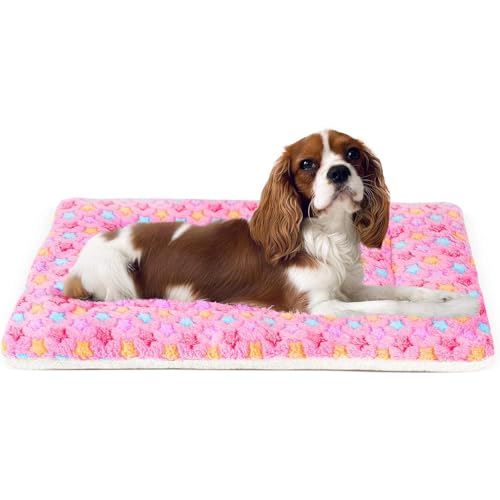 Mora Pets Dog Bed Crate Pad Ultra Soft Pet Bed with Cute Star Print Washable Crate Mat for Large Medium Small Dogs Reversible Fleece Dog Crate Kennel Mat Cat Bed Liner 23 x 18 inch Pink - color: Pink, size: 24-Inch