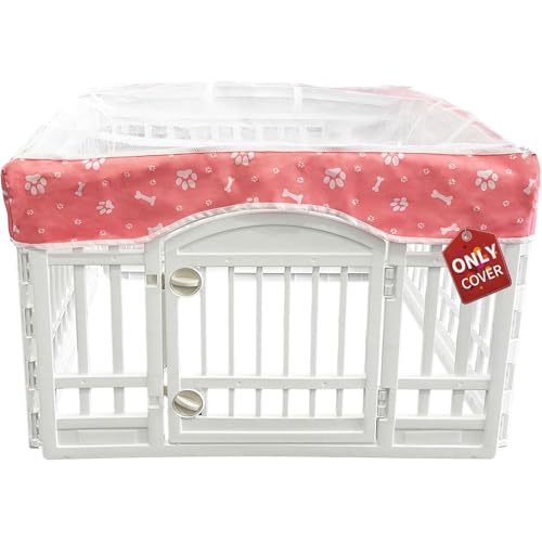 PJYuCien Dog Playpen Mesh Top Cover, Fits 36 Inch 4 Panels Regular Square Plastic Exercise Pet Pen, Adhesive Tape Connections, Pink Paw (Note: Cover Only, Fence Not Included) - style: Pink Paw Cover, 36"Width, Black Paw ( Adhesive Tape Connections )