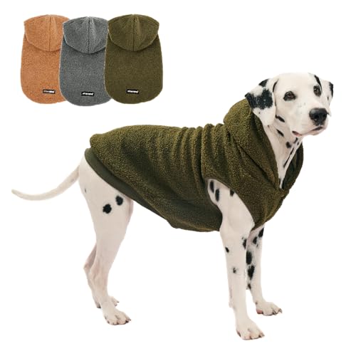 Tuff Pupper Fleece Dog Hoodie Sweater | Teddy Sherpa Outer & Soft Polar Fleece Lining | Adjustable Fit Winter Coat with Hood, Leash Hole, Ribbed Cuffs | for Small Medium Large XL XXL Dogs (Olive, L) - color: Olive, size: 40-60 lbs (Large)
