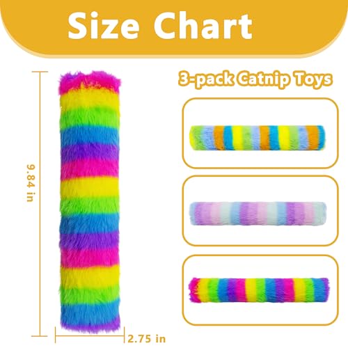 3 Pack Catnip Toys,Soft and Durable Cat Pillows Toys, Crinkle Sound Catnip Toys,Indoor Interactive Cat Kicker Toy, Companion Toys for Cats (Rainbow Set) - color: Rainbow Set